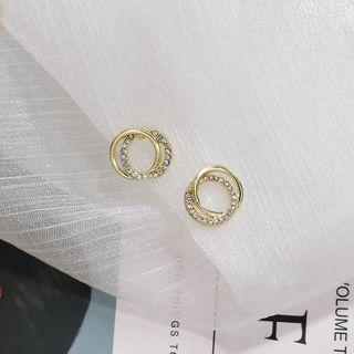 Interlocking Rhinestone Hoop Earring 1 Pair - Gold - One Size