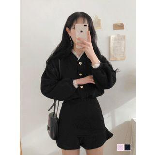 Set: Lace-trim Cardigan + Frill-hem Mini Skirt