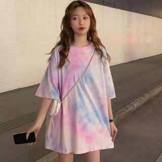 Oversize Elbow-sleeve Tie-dye T-shirt As Shown In Figure - One Size