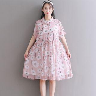 Short-sleeve Floral Print Collared Dress