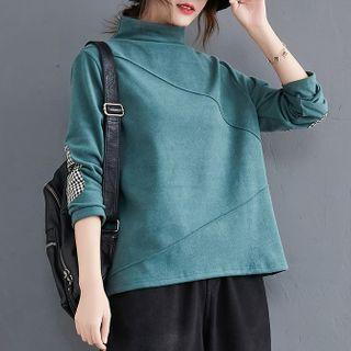 Plaid Panel Mock Neck Long Sleeve Top