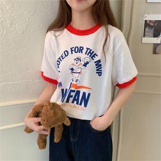 Cartoon Print Lettering Short-sleeve Ringer T-shirt
