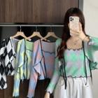 Argyle Lettuce Edge Camisole Top / Cropped Cardigan