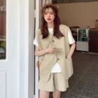 Short-sleeve Crew Neck T-shirt / Button-up Vest / Loose Fit Shorts