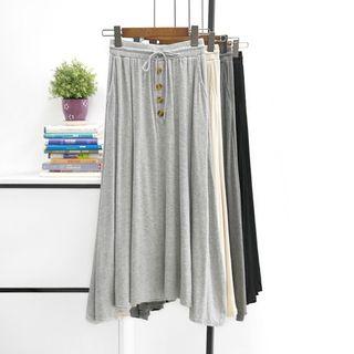 Button Detail Drawstring A-line Skirt