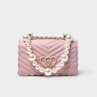 Faux Leather Quilted Heart Crossbody Bag