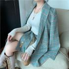 Color-block Plaid Long-sleeve Blazer / High-waist Skirt