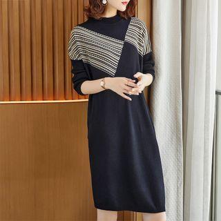 Striped Paneled Shift Sweater Dress