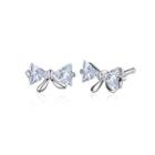 Sterling Silver Fashion Simple Bow Cubic Zirconia Stud Earrings Silver - One Size