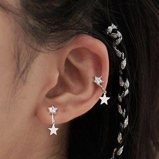Star Rhinestone Sterling Silver Dangle Earring / Gift Box / Set