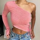 Long-sleeve One-shoulder Lace Up Cropped T-shirt