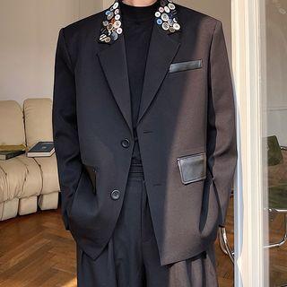 Faux Leather Pin Accent Blazer