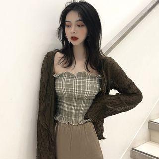 Plaid Tube Top / Chiffon Light Jacket