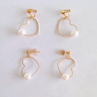 Faux Pearl Heart Drop Earring / Clip-on Earring
