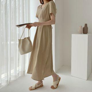 Pintuck-waist Linen Blend Dress
