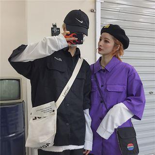 Couple Matching Mock Two-piece Lettering Buttoned Jacket