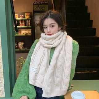 Linen Flower Applique Plain Knit Scarf