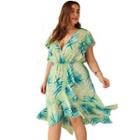 Plus Size Leaf Print Short-sleeve Shift Dress