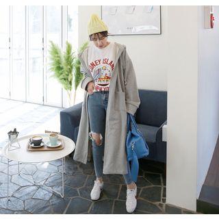 Slit-side Open-front Long Hoodie