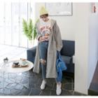 Slit-side Open-front Long Hoodie