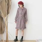 Plaid Long-sleeve A-line Dress 15 - Red - One Size
