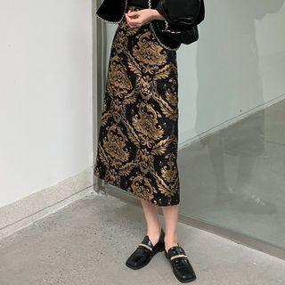Foil Embroidery Midi Skirt