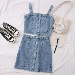 Sleeveless Denim Top / High-waisy Denim Skirt