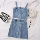 Sleeveless Denim Top / High-waisy Denim Skirt