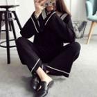 Set: V-neck Sweater + Wide Leg Pants