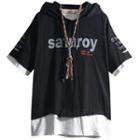Mock Two-piece Lettering Hooded T-shirt