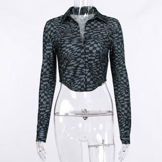 Irregular Checkered Crop Shirt