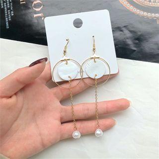 Shell Faux Pearl Alloy Hoop Dangle Earring