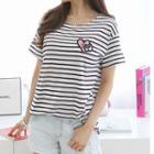 Short-sleeve Striped T-shirt With Brooch