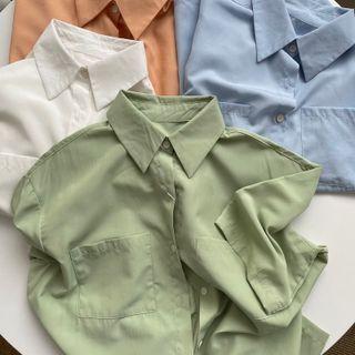 Short Sleeve Pocket Front Plain Shirt