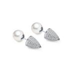 Fashion And Elegant Geometric Triangle Imitation Pearl Stud Earrings With Cubic Zirconia Silver - One Size