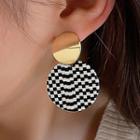 Patterned Acrylic Disc Dangle Earring 1 Pair - Plaid - Black & White - One Size
