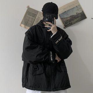 Front Pocket Lettering Zip Hooded Jacket