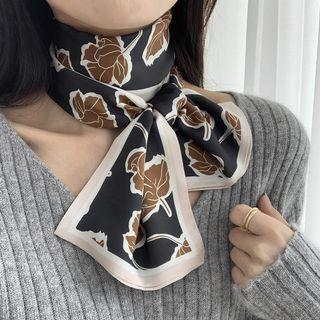 Flower Narrow Scarf 1 Pc - Black & Brown - One Size