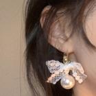 Lace Ribbon Faux Pearl Dangle Earring 1 Pair - White - One Size