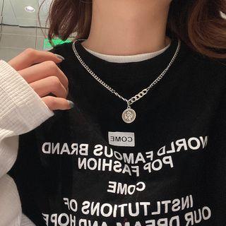 Coin Pendant Stainless Steel Necklace Silver - One Size