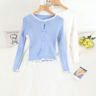 Set: Bow-front Cropped Camisole Top + Frill Trim Cardigan