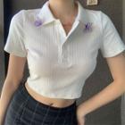 Short-sleeve Butterfly Cropped Polo Knit Top