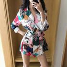 Flower Print Blazer With Sash