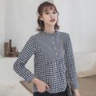 Long-sleeve Stand Collar Plaid Top