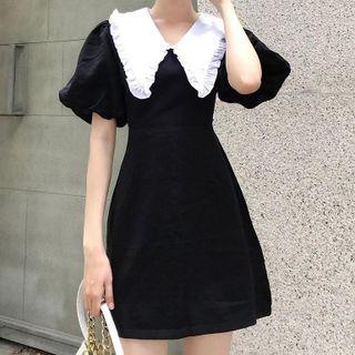 Puff-sleeve Wood Ear Trim Peter Pan Collar Dress