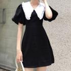 Puff-sleeve Wood Ear Trim Peter Pan Collar Dress