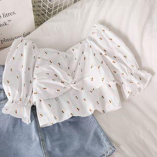 Cherry Printed Short-sleeve Top As Figure - One Size