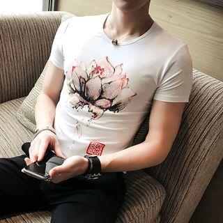 Lotus-print T-shirt