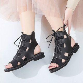 Peep Toe Lace-up Cutout High-top Sandals