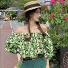 Puff-sleeve Floral Blouse White Floral - Green - One Size